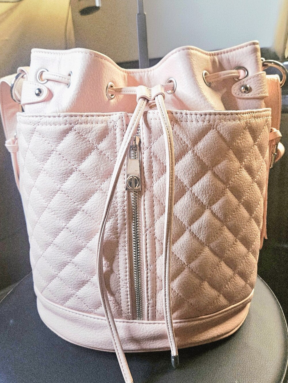 Steve Madden Diamond Quilted Bcarey Bucket Bag- In Blush Pink
